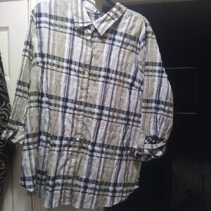 💲1⃣▶Plaid Button Down Shirt - Beige Blk